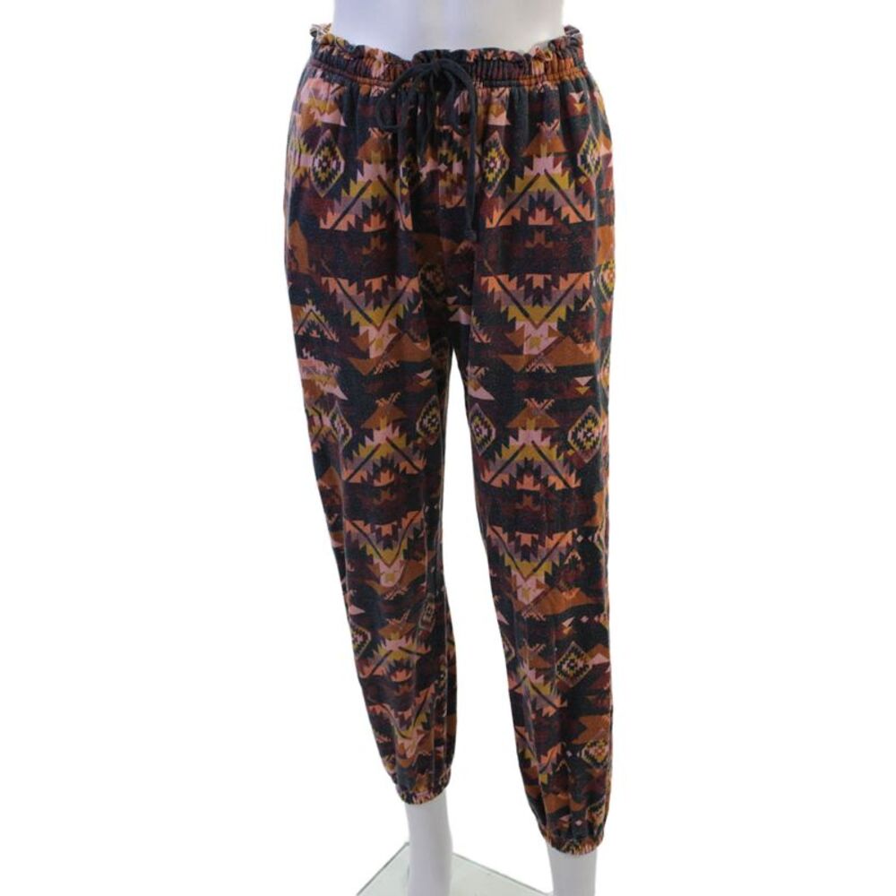 The Westside Women Jogger Sweatpants Black Aztec Drawstring Cotton Blend Size S
